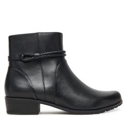 Botki Caprice. Czarne botki Caprice, bez wzorów, bez obcasa, na płaskiej podeszwie, bez zapięcia. Za 489.99 zł.