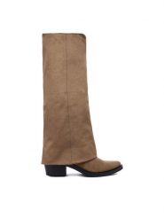 DeeZee Kozaki 23689-22 Brązowy. Brązowe kozaki DeeZee, z materiału, bez obcasa, na płaskiej podeszwie, bez zapięcia. Za 229.99 zł.