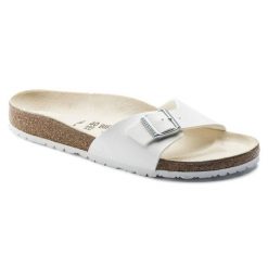Damskie sandały Birkenstock Madrid Birko-Flor białe regular 0040731. Białe sandały Birkenstock, bez wzorów, z materiału, eleganckie, bez obcasa, bez zapięcia. Za 279.00 zł.