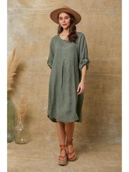 La Compagnie Du Lin Lniana sukienka "Cadence" w kolorze khaki rozmiar: XL. Brązowe sukienki La Compagnie Du Lin, xl, bez wzorów, ze lnu, bez kołnierzyka, bez ramiączek, midi. Za 153.71 zł.
