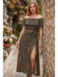 SOULSHAE Sukienka ze wzorem rozmiar: S/M. Sukienki SOULSHAE, m, bez wzorów, z tkaniny, bez kołnierzyka, bez ramiączek, maxi. Za 124.95 zł.