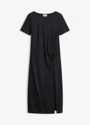 Sukienka z dżerseju z mieszanki wiskozy. Czarne sukienki bonprix, bez wzorów, z dżerseju, eleganckie, bez kołnierzyka, bez ramiączek. Za 59.99 zł.