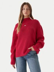Tommy Jeans Sweter Badge DW0DW21676 Różowy Relaxed Fit. Czerwone swetry Tommy Jeans, xxs, bez wzorów, z bawełny, bez ramiączek. Za 429.99 zł.