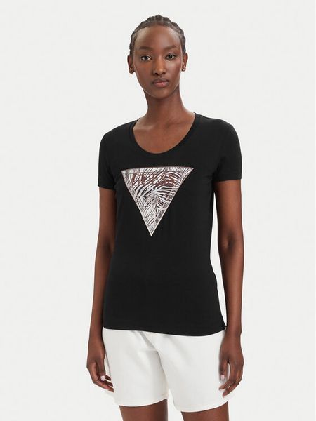Guess T-Shirt W6GI19 K3042 Czarny Regular Fit. Czarne t-shirty Guess, xs, z aplikacjami, z bawełny, bez kołnierzyka, bez ramiączek. Za 110.99 zł.