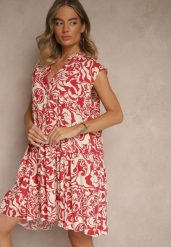 Czerwona Sukienka Oversize z Bawełny z Ornamentnym Wzorem Folazea. Czerwone sukienki Renee, na co dzień, na lato, l, bez wzorów, z bawełny, eleganckie, bez kołnierzyka, bez ramiączek, mini, oversize. Za 49.99 zł.