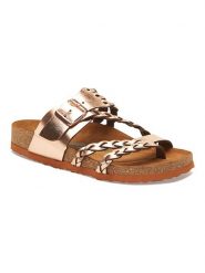 Comfortfusse Skórzane japonki w kolorze różowozłotym rozmiar: 37. Czerwone klapki Comfortfüße, bez wzorów, ze skóry, z otwartym noskiem, bez obcasa. Za 264.95 zł.