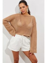 Trendyol Sweter w kolorze beżowym rozmiar: onesize. Brązowe swetry Trendyol, bez wzorów, bez ramiączek. Za 38.45 zł.