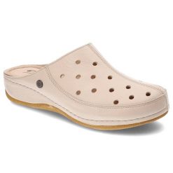 Beżowe Klapki Pollonus Wygodne Skórzane Buty Damskie. Brązowe klapki Pollonus, bez wzorów, ze skóry, bez obcasa. Za 199.00 zł.