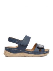 Go Soft Sandały CEO-WFA3741-1 Niebieski. Niebieskie sandały GO SOFT, bez wzorów, ze skóry, bez obcasa, na płaskiej podeszwie, bez zapięcia. Za 99.99 zł.