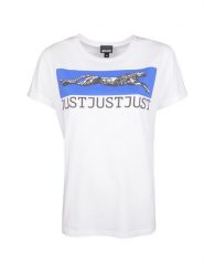 Just Cavalli T-shirt | S02GC0342 N20663 | Kobieta | Biały. Białe t-shirty Roberto Cavalli, s, bez wzorów, z bawełny, bez kołnierzyka, bez ramiączek. W wyprzedaży za 199.00 zł.
