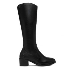 Kozaki Rieker. Czarne kozaki Rieker, bez obcasa, na słupku, bez zapięcia. Za 559.99 zł.