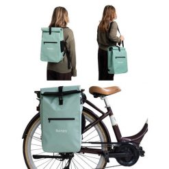 Wodoodporny plecak rowerowy 3w1 – plecak, sakwa na bagażnik i torba na ramię. Zielone torby na ramię RAINJOY, bez wzorów, eleganckie, do ręki, bez dodatków. Za 290.00 zł.
