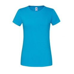Koszulka Damska Iconic 195 Premium Ringspun Cotton T-shirt. Niebieskie t-shirty FRUIT OF THE LOOM, xl, bez wzorów, bez kołnierzyka, bez ramiączek. Za 35.99 zł.