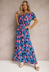 Granatowo-Różowa Sukienka Hiszpanka z Bawełny z Modelującą Gumką w Pasie Vearica. Niebieskie sukienki Renee, na lato, l, bez wzorów, z bawełny, bez kołnierzyka, bez ramiączek, maxi. Za 54.99 zł.