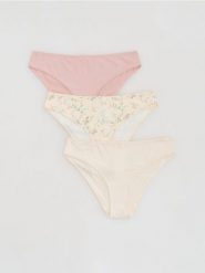 Wzorzyste majtki figi 3 pack - złamana biel. Figi Reserved, l, bez wzorów, z dzianiny. Za 59.99 zł.