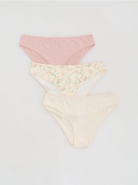 Wzorzyste majtki figi 3 pack - złamana biel. Figi Reserved, l, bez wzorów, z dzianiny. Za 59.99 zł.