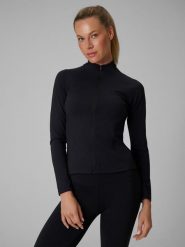4F Bluza treningowa slim bez kaptura damska - czarna M. Czarne bluzy 4f, m, bez wzorów, bez kaptura. Za 179.99 zł.