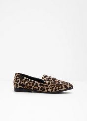 Loafersy w panertkę. Brązowe baleriny bonprix, bez wzorów, bez obcasa. Za 97.99 zł.