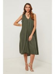 Fleur de Lin Sukienka w kolorze khaki rozmiar: S. Brązowe sukienki Fleur de Lin, s, bez wzorów, ze lnu, bez kołnierzyka, bez ramiączek, midi. Za 184.89 zł.