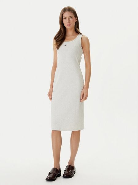 Calvin Klein Jeans Sukienka codzienna LV047F257G Beżowy Slim Fit. Brązowe sukienki Calvin Klein Jeans, na co dzień, xxl, bez wzorów, z bawełny, bez kołnierzyka, bez ramiączek, proste. Za 329.99 zł.