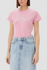 GUESS Różowy damski t-shirt Narciso, Rozmiar M. Czerwone t-shirty Guess, m, z aplikacjami, bez kołnierzyka, bez ramiączek. W wyprzedaży za 89.99 zł.