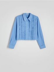 Koszula z plisami - jasnoniebieski. Niebieskie koszule Reserved, l, bez wzorów, z bawełny, bez kołnierzyka, bez ramiączek. W wyprzedaży za 35.99 zł.
