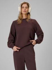 4F Bluza dresowa loose bez kaptura damska - brązowa XS. Brązowe bluzy 4f, l, bez wzorów, z bawełny, bez kaptura. Za 129.99 zł.