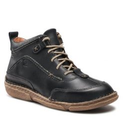 Botki Josef Seibel. Czarne botki Josef Seibel, bez wzorów, bez obcasa, na płaskiej podeszwie, bez zapięcia. Za 439.99 zł.