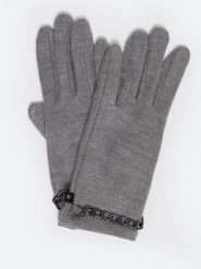 BIG STAR Rękawiczki w kolorze szarym rozmiar: S/M. Szare rękawiczki Big Star, z aplikacjami, z materiału, retro. Za 39.99 zł.