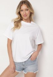 Biały Bawełniany Klasyczny T-shirt Kollira. Białe t-shirty Born2be, uniwersalny, bez wzorów, z bawełny, bez kołnierzyka, bez ramiączek. Za 49.99 zł.