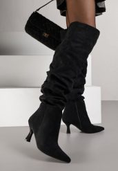 Czarne Kozaki w Stylu Slouchy na Szpilce Wiolisse. Czarne kozaki Renee, z jeansu, bez obcasa, na obcasie, bez zapięcia. Za 189.99 zł.