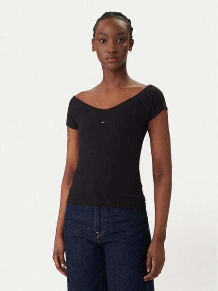Tommy Jeans Bluzka DW0DW22265 Czarny Slim Fit. Czarne bluzki Tommy Jeans, xs, bez wzorów, z bawełny, bez kołnierzyka, bez ramiączek. Za 115.99 zł.
