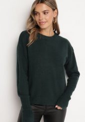 Ciemnozielony Sweter z Domieszką Wełny Parizia. Zielone swetry Born2be, na zimę, bez wzorów, z wełny, bez ramiączek. Za 119.99 zł.