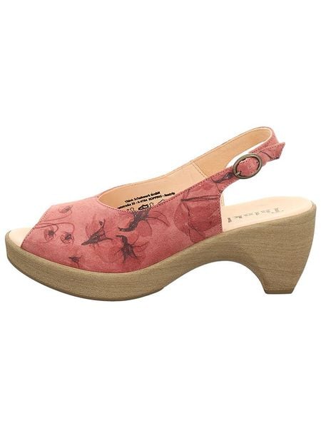 Think! Skórzane sandały w kolorze różowym rozmiar: 38. Różowe sandały Think!, bez wzorów, z otwartym noskiem, bez obcasa, na koturnie, bez zapięcia. Za 187.96 zł.