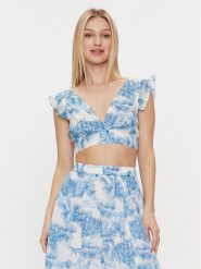 Iconique Bluzka Linda IC24-052 Niebieski Slim Fit. Niebieskie bluzki Iconique, l, bez wzorów, z bawełny, bez kołnierzyka, bez ramiączek. Za 159.99 zł.