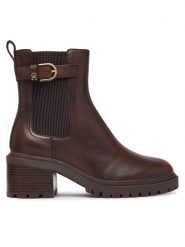 Tommy Hilfiger Botki Block Heel Buckled Chelsea Boot FW0FW09577 Brązowy ciemny. Brązowe botki TOMMY HILFIGER, bez wzorów, ze skóry, bez obcasa, na słupku, bez zapięcia. Za 699.99 zł.