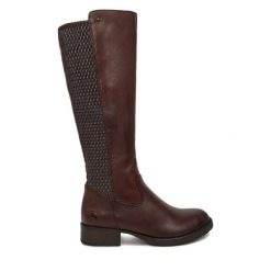 Kozaki Rieker. Brązowe kozaki Rieker, bez obcasa, na słupku, bez zapięcia. Za 549.99 zł.