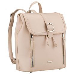 Beżowy, niewielki plecak damski ze skóry ekologicznej wyposażony w nóżki ochronne Rovicky R-L61409. Brązowe plecaki ROVICKY, bez wzorów, ze skóry ekologicznej. Za 129.99 zł.