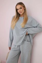Komplet bawełniany bluza + spodnie szary. Szare bluzy KESI, l, bez wzorów, z bawełny, bez kaptura. Za 284.37 zł.