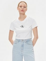 Calvin Klein Jeans T-Shirt Monologo J20J222564 Biały Slim Fit. Białe t-shirty Calvin Klein Jeans, m, bez wzorów, z bawełny, bez kołnierzyka, bez ramiączek. Za 99.99 zł.