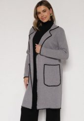 Szary Kardigan Ozdobiony Lamówką Tusbena. Szare kardigany Born2be, bez wzorów, z jeansu. Za 129.99 zł.