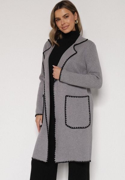 Szary Kardigan Ozdobiony Lamówką Tusbena. Szare kardigany Born2be, bez wzorów, z jeansu. Za 109.99 zł.