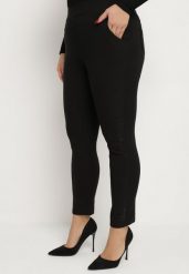 Czarne Bawełniane Spodnie Skinny z Gumką w Talii Arinka. Czarne spodnie materiałowe Born2be, na co dzień, l, z aplikacjami, z bawełny. Za 34.99 zł.
