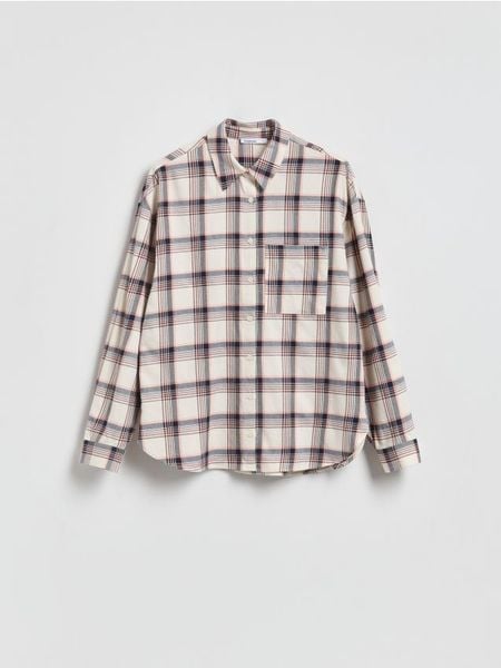 Koszula w kratę - złamana biel. Koszule Reserved, l, bez wzorów, z bawełny, bez kołnierzyka, bez ramiączek. Za 139.99 zł.