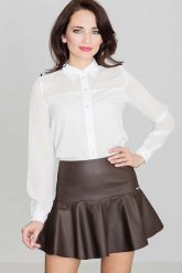 Brązowa Szykowna Mini Spódnica Wykończona Szeroką Falbanką. Brązowe spódnice Katrus, l, bez wzorów, z elastanu, eleganckie, mini. Za 179.00 zł.