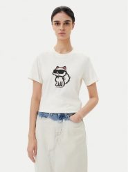 KARL LAGERFELD T-Shirt A1W17128 Écru Regular Fit. T-shirty KARL LAGERFELD, xs, bez wzorów, z bawełny, bez kołnierzyka, bez ramiączek. Za 239.99 zł.