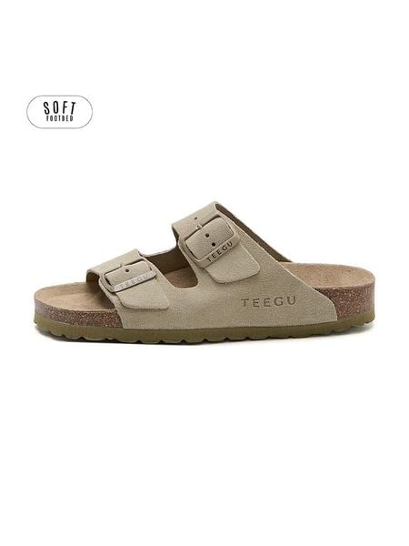 Teegu Skórzane klapki w kolorze khaki rozmiar: 39. Brązowe klapki teegu, bez wzorów, z otwartym noskiem, bez obcasa. Za 161.07 zł.