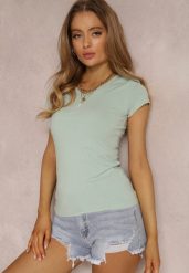 Miętowy T-shirt Mirasura. Zielone t-shirty Renee, xl, bez wzorów, z dzianiny, bez kołnierzyka, bez ramiączek. Za 24.99 zł.