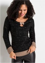 Sweter dzianinowy. Czarne swetry bonprix, bez wzorów, z dzianiny, bez ramiączek. Za 102.99 zł.
