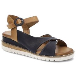 Granatowe Sandały Artiker Wygodne Skórzane Buty. Niebieskie sandały Artiker, bez wzorów, z jeansu, eleganckie, z okrągłym noskiem, bez obcasa, na koturnie, bez zapięcia. Za 229.00 zł.